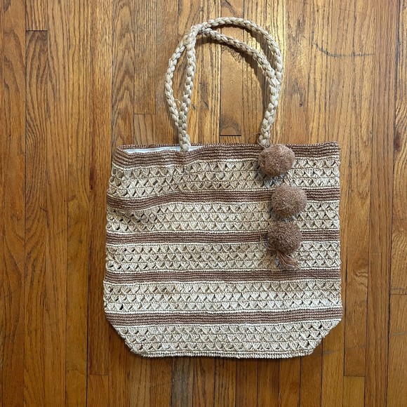 Beige and Brown Woven Tote Bag - Picture 1 of 2